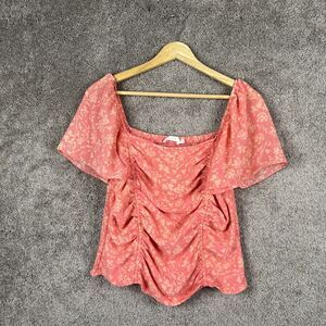 Lush Shirt Womens Large Pink Short Sleeve Top Floral Smocked Stitch Fix